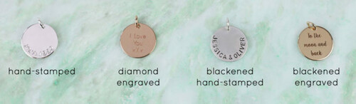 lisa angel personalised messages engraved and hand stamped on circular charms