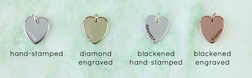 lisa angel personalised names engraved and hand stamped on heart charms