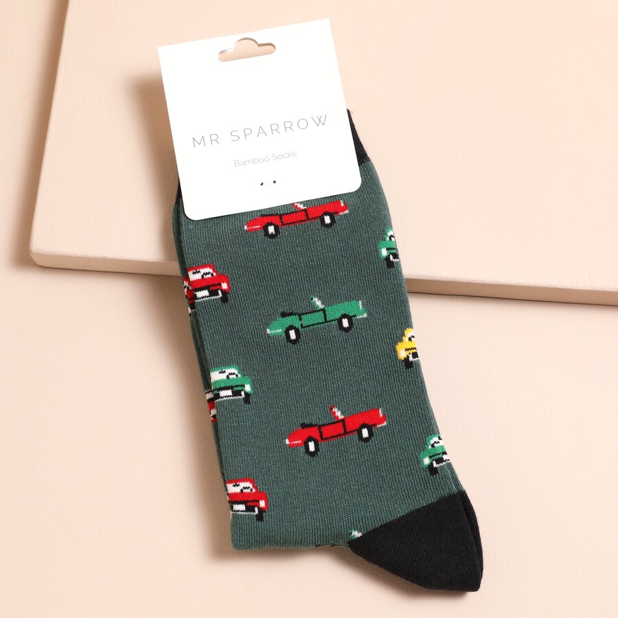Mr Sparrow Men's Green Classic Car Socks