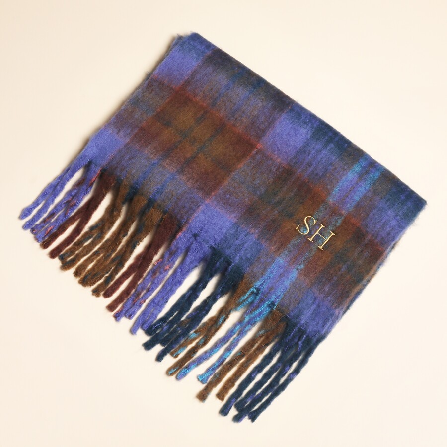 Personalised Blue and Brown Tartan Winter Scarf
