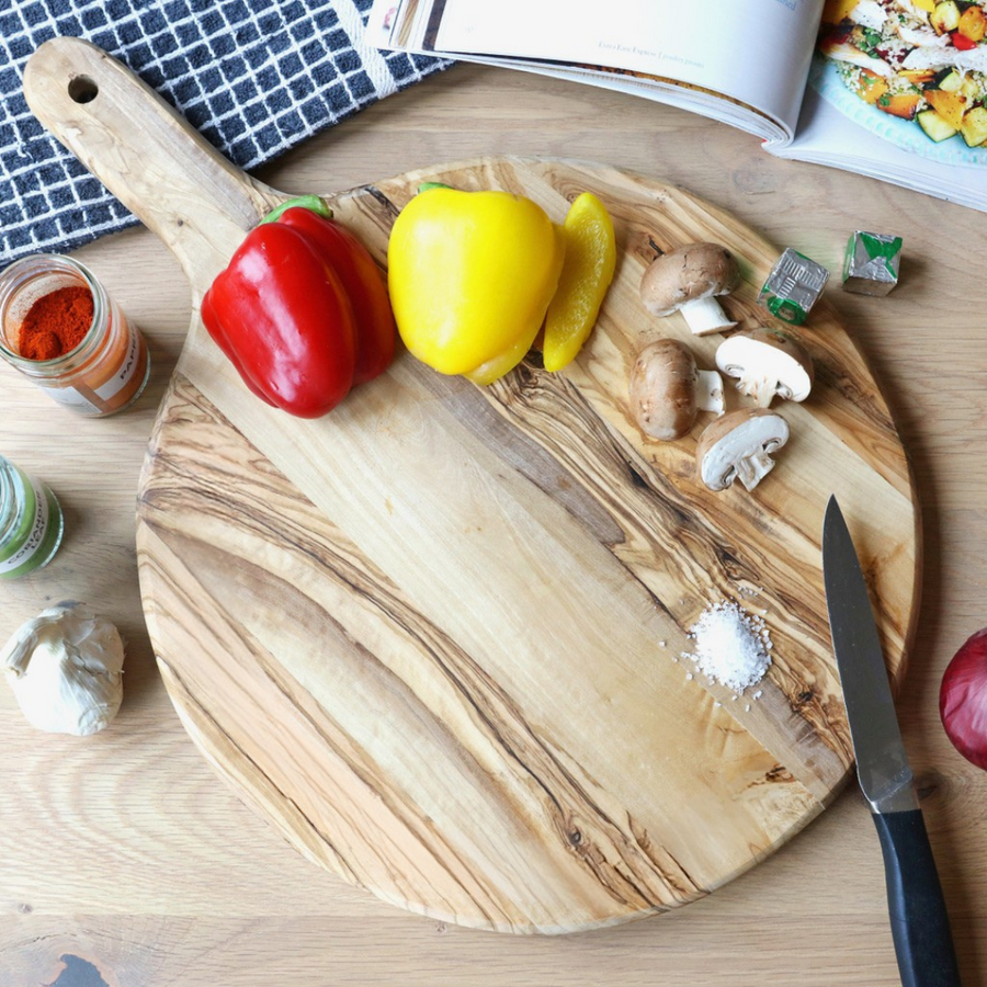 Personalised Round Olive Wood Pizza Board