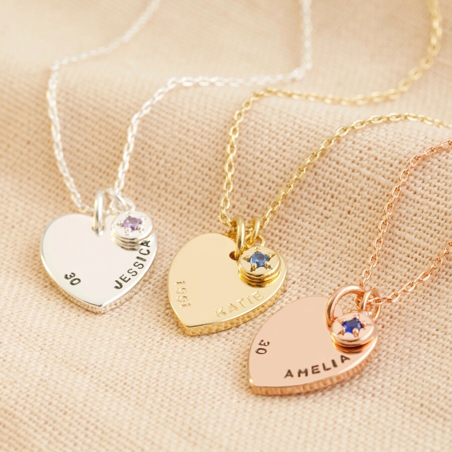 Personalised 30th Birthday Heart and Birthstone Necklace
