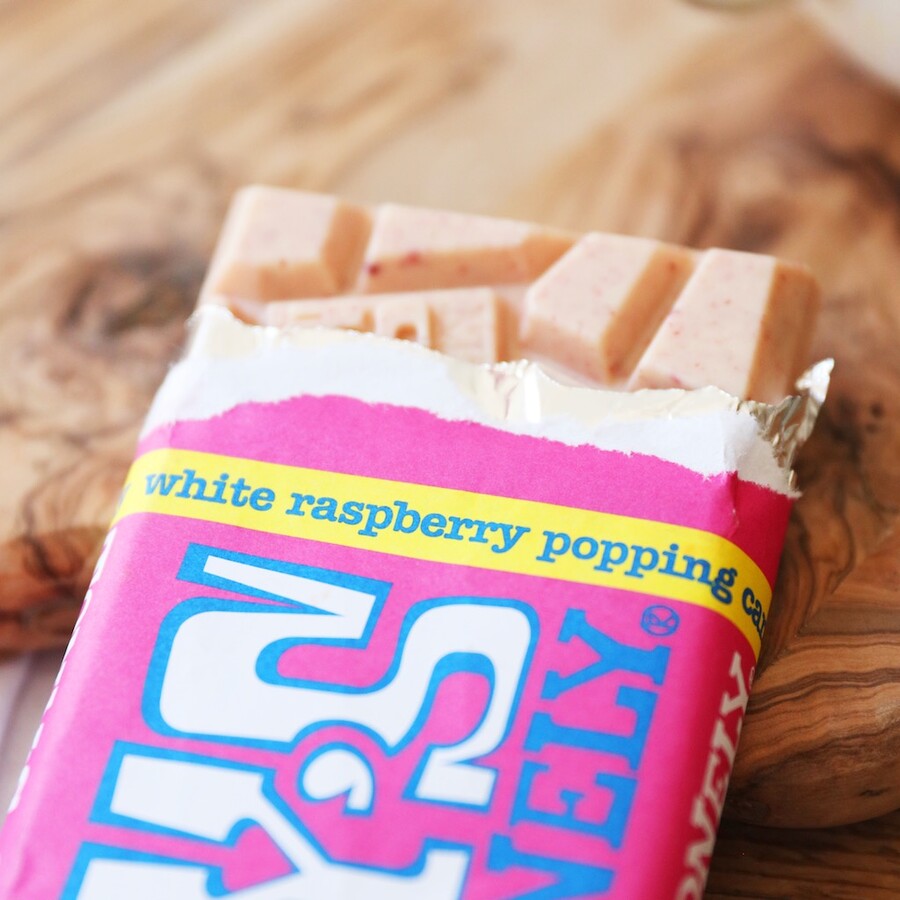 Tony's Chocolonely White Chocolate Raspberry Popping Candy Bar is Perfect for Those Who Love a Fun and Nostalgic Chocolate Treat