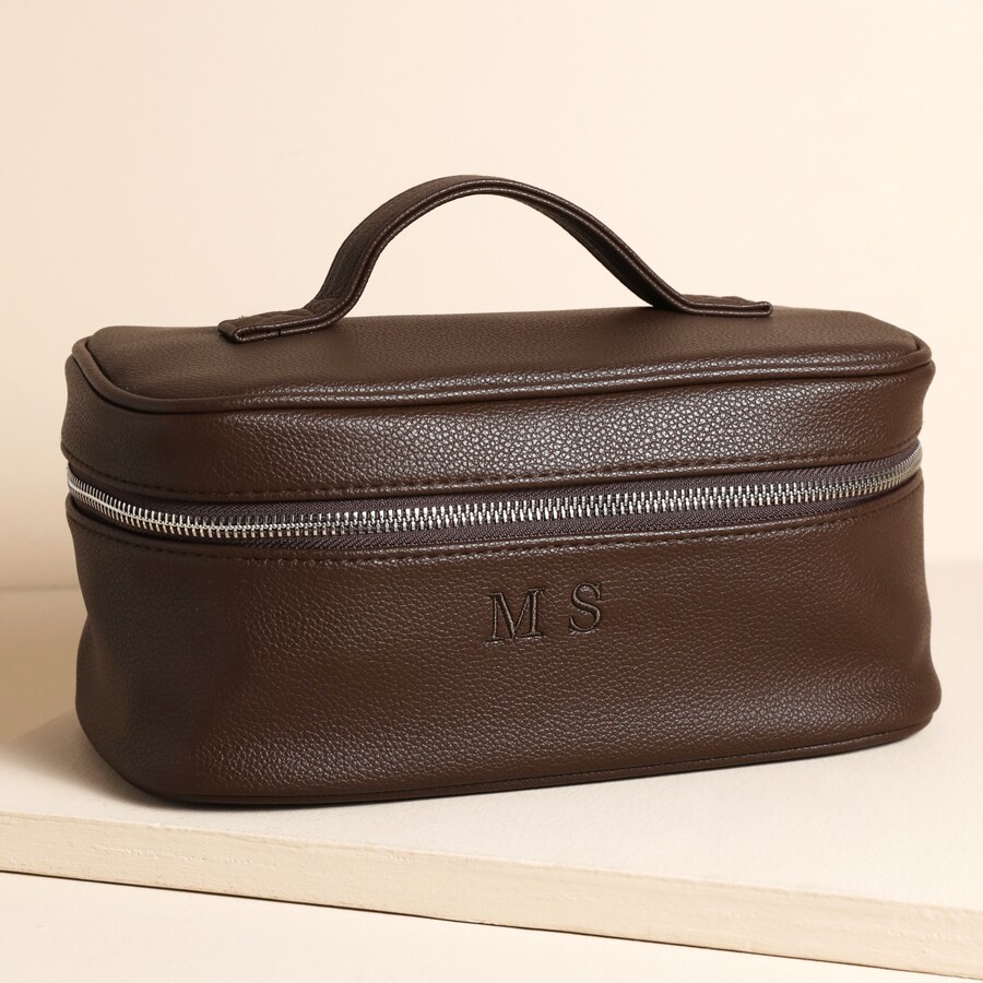 Personalised Initials Voyager Wash Bag in Brown