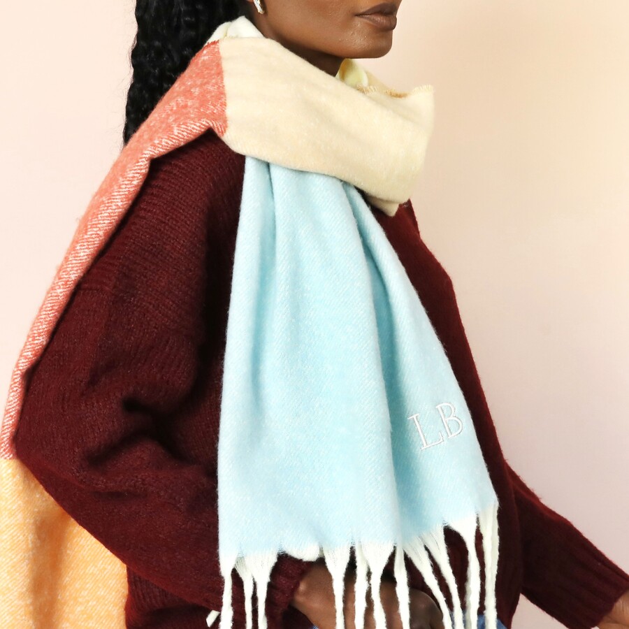 This stunning colour block scarf showcases pastels in a fresher, more fun way