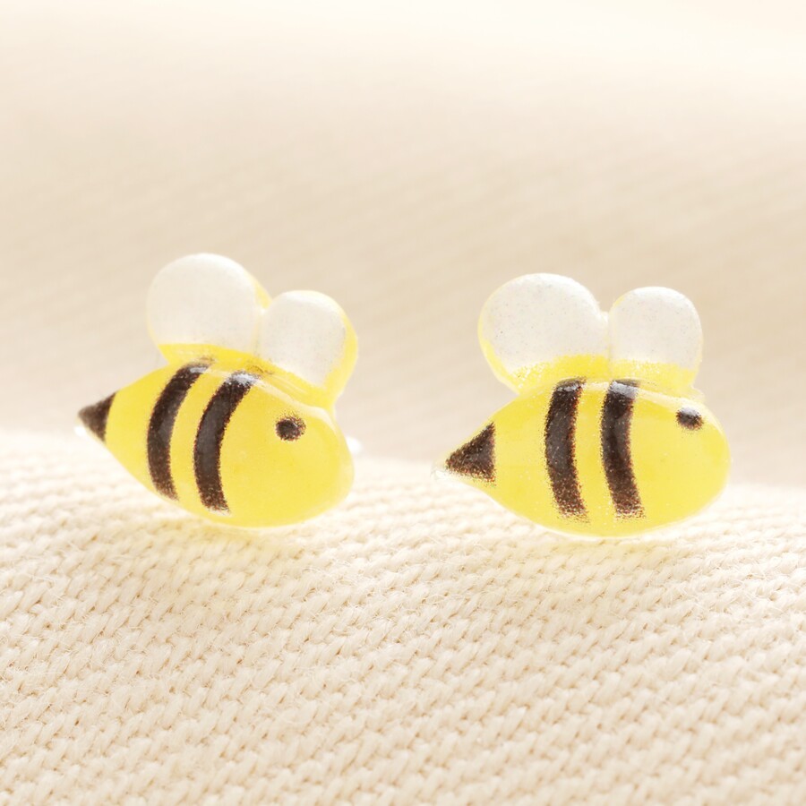 Enamel Yellow Bee Stud Earrings