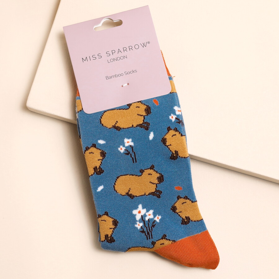 Miss Sparrow Blue Cute Capybara Socks