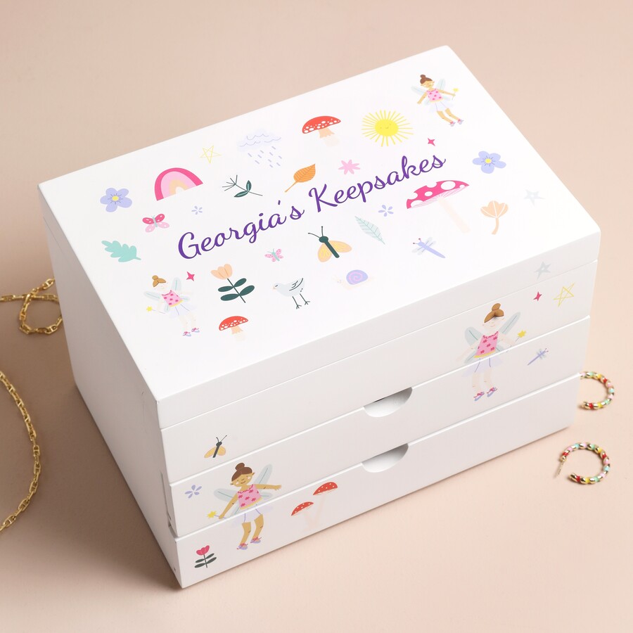 Personalised Fairy Keepsake White Wooden Jewellery Box