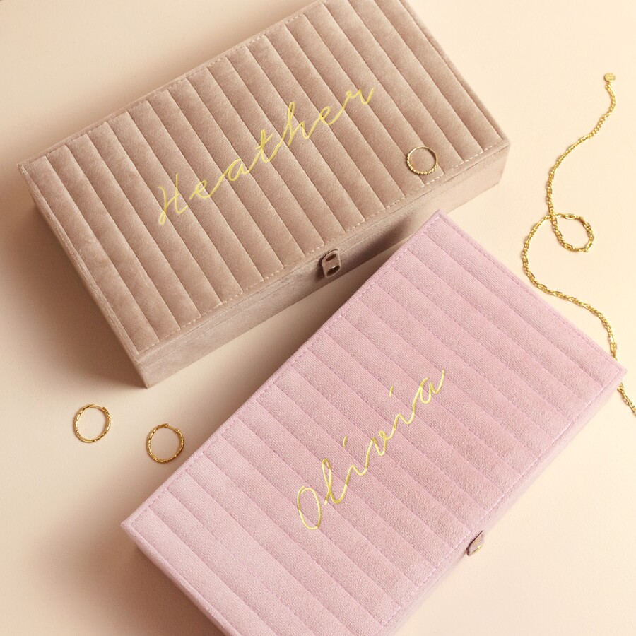 Personalised Large Quilted Velvet Jewellery Box