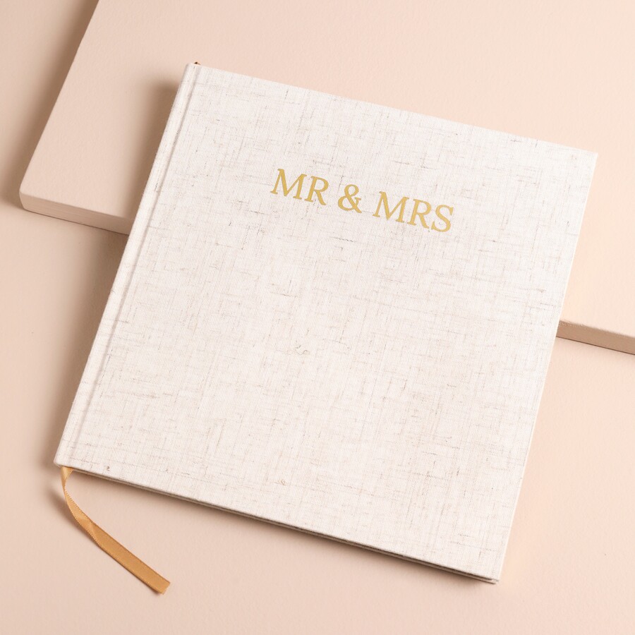 'Mr & Mrs' Square Linen Wedding Guest Book