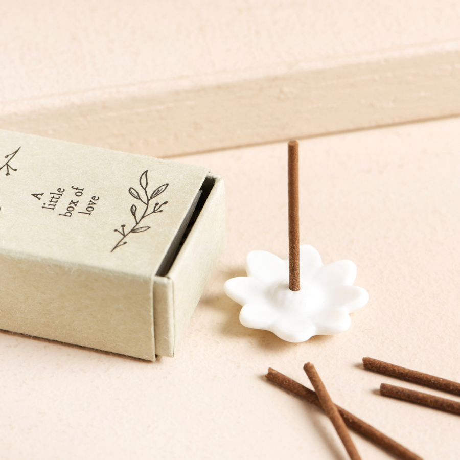 East of India Porcelain Clover and Incense Sticks Matchbox