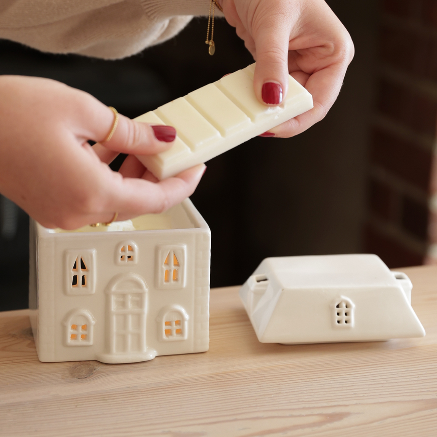 This Rustic House Wax Melt Burner is Perfect for Adding a Delicate Seasonal Touch Without Overpowering This Winter