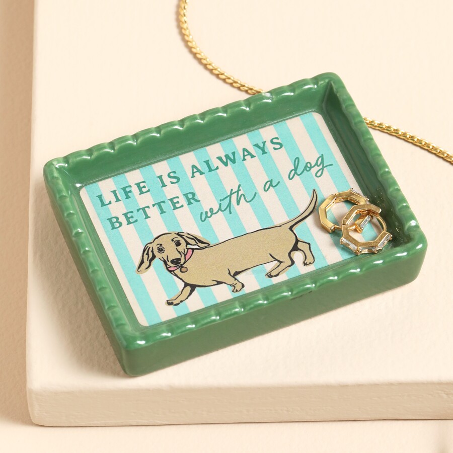 Rectangular Ceramic Dish with Dog Print and Quote