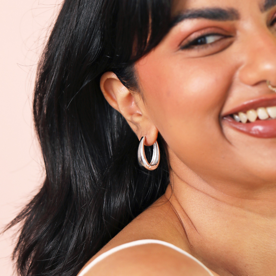 Tapered Oval Hoop Earrings in Silver