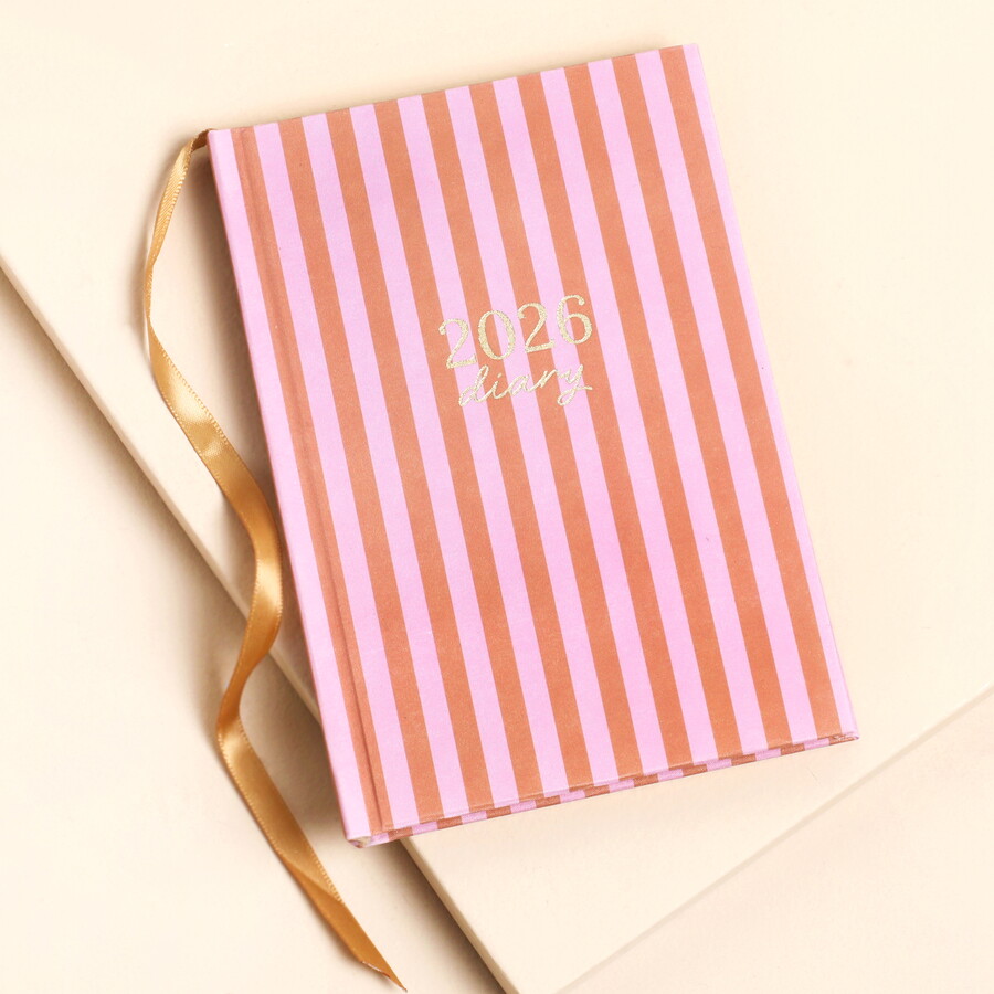 2026 Red and Pink Striped Diary