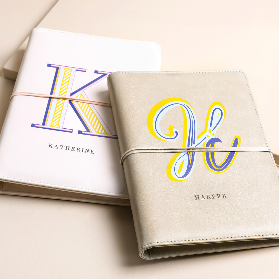 Personalised Bold Initial Vegan Leather Refillable Notebook