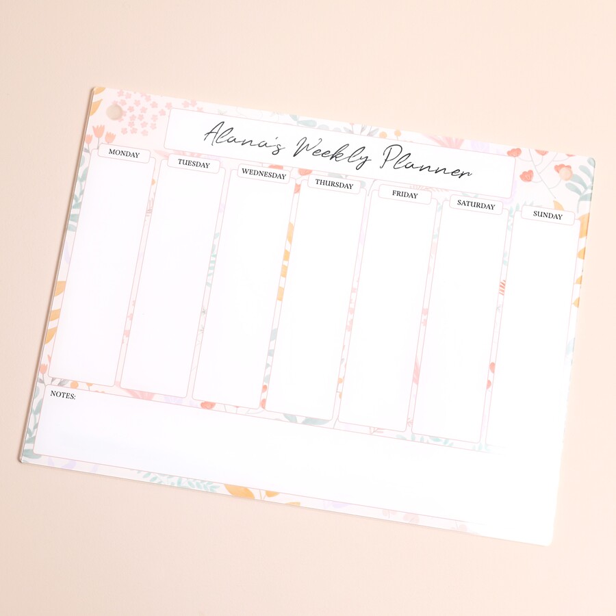 Personalised Floral Weekly Magnetic Acrylic Wall Planner