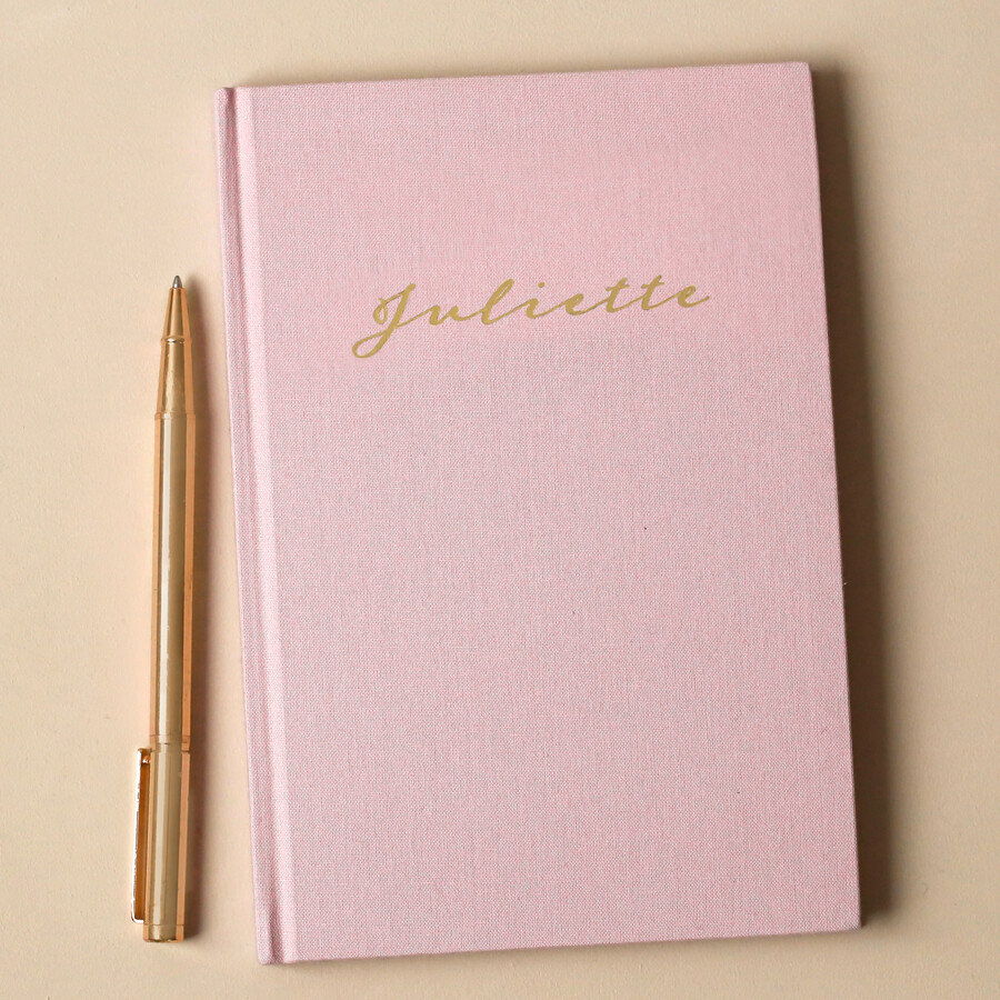 Personalised Script Name Fabric Notebook in Pink