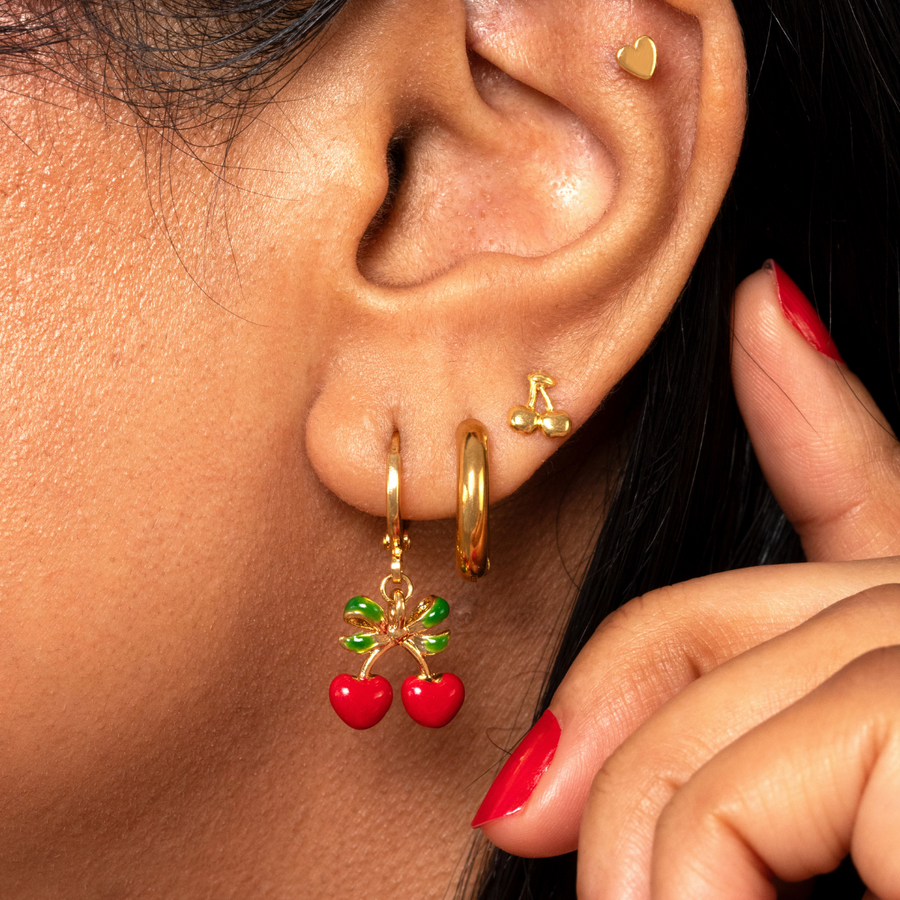 Enamel Cherry Bow Huggie Hoop Earrings in GoldEnamel Cherry Bow Huggie Hoop Earrings in Gold