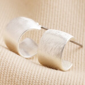 Brushed Wide Huggie Hoop Earrings in Silver