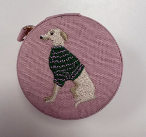 Embroidered Pink Dog Round Jewellery Case