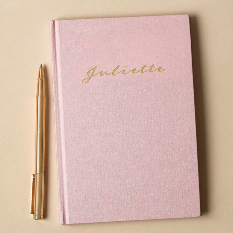 Personalised Script Name Fabric Notebook in Pink 