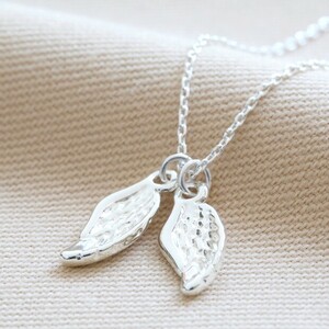 Double Wing Charm Necklace in Silver