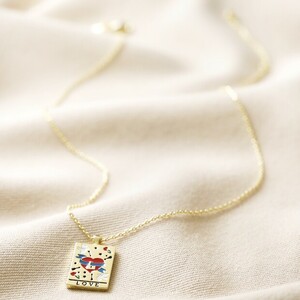 Enamel Love Tarot Card Necklace in Gold