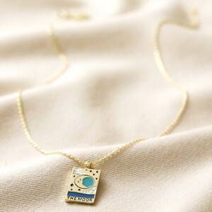 Enamel Moon Tarot Card Necklace in Gold