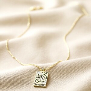 Enamel Fortune Tarot Card Necklace in Gold