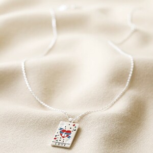 Enamel Love Tarot Card Necklace in Silver
