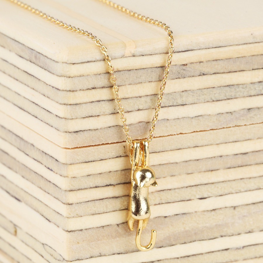 Stretching Cat Necklace in Gold Jewellery Lisa Angel