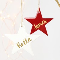 Personalised Enamelled Wooden Star Hanging Decoration