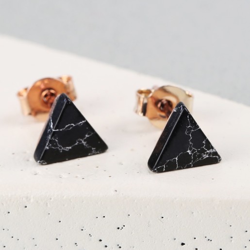 Rose Gold Black Marble Triangle Stud Earrings Lisa Angel