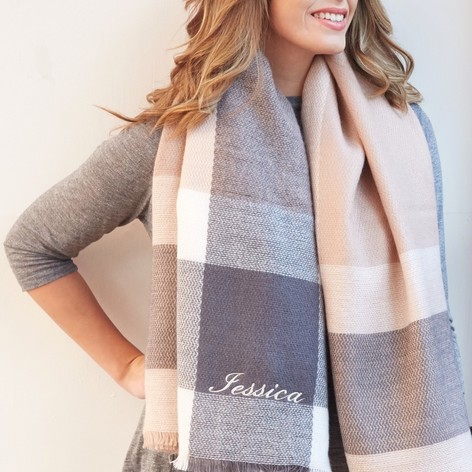 pink and grey blanket scarf