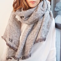 Personalised Grey Herringbone Weave Wrap Scarf