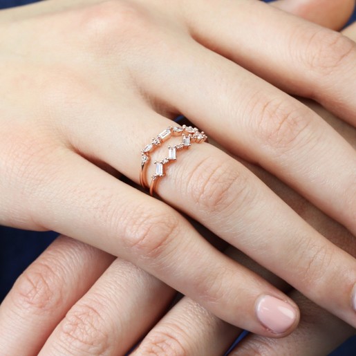 Two Delicate Geometric Crystal Rings in Rose Gold Lisa Angel