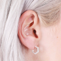 Small Silver Hexagonal Hoop Earrings