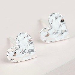 Hammered Heart Stud Earrings in Silver
