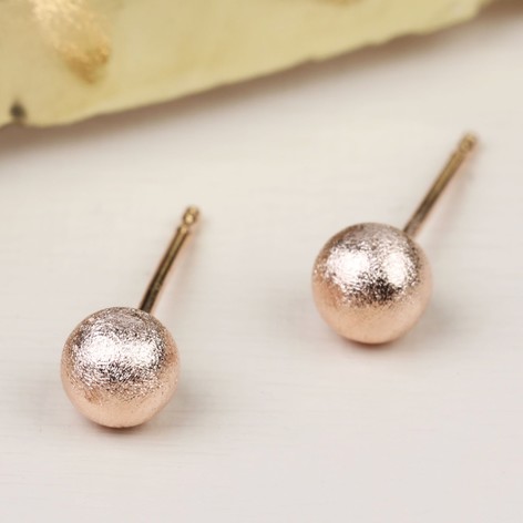Tiny Brushed Rose Gold Ball Stud Earrings | Lisa Angel