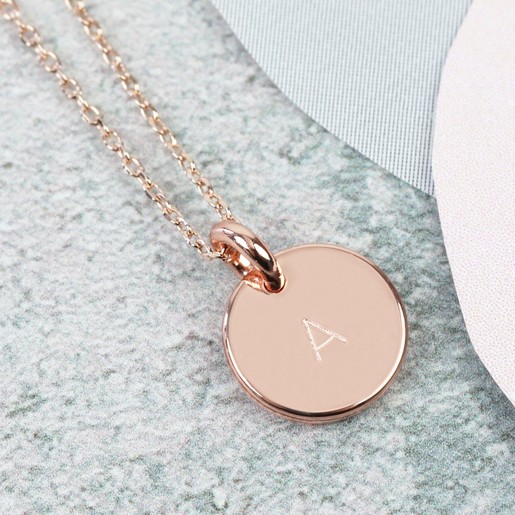 Personalised Disc Charm Initial Necklace Lisa Angel - Rose Gold Letter C Pendant Personalised Disc Charm Initial Necklace Lisa Angel - Rose Gold Letter C Pendant