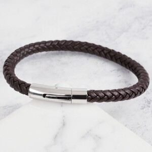 Large Men's Polished Leather Bracelet in Brown