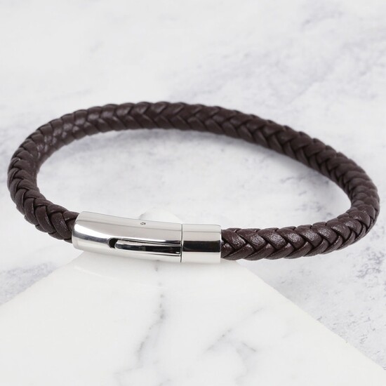 Medium Men's Polished Leather Bracelet in Brown