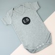 Lisa Angel Cotton and Viscose Personalised Black Initial Short Sleeved Grey Baby Bodysuit