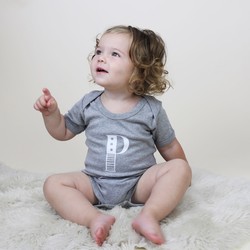 Personalised White Initial Short Sleeved Grey Babygrow