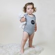 Lisa Angel Super Soft Personalised Black Initial Short Sleeved Grey Baby Bodysuit