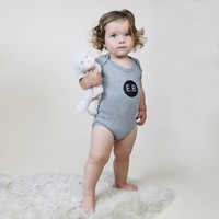 Personalised Black Initial Short Sleeved Grey Babygrow