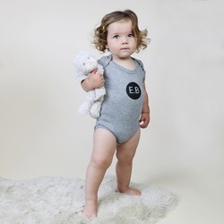 Personalised Black Initial Short Sleeved Grey Babygrow