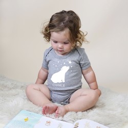 Personalised Polar Bear Short Sleeved Grey Babygrow