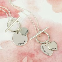 Personalised Sterling Silver Toggle and Charm Necklace
